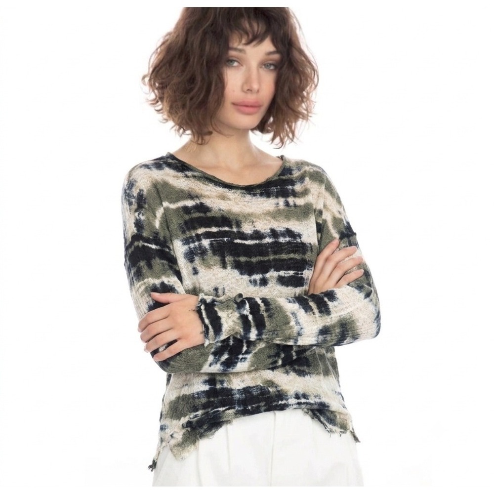 New Generation Love Top XS - S Gray Tie Dye Distressed‎ Grunge Long Sleeve Knit